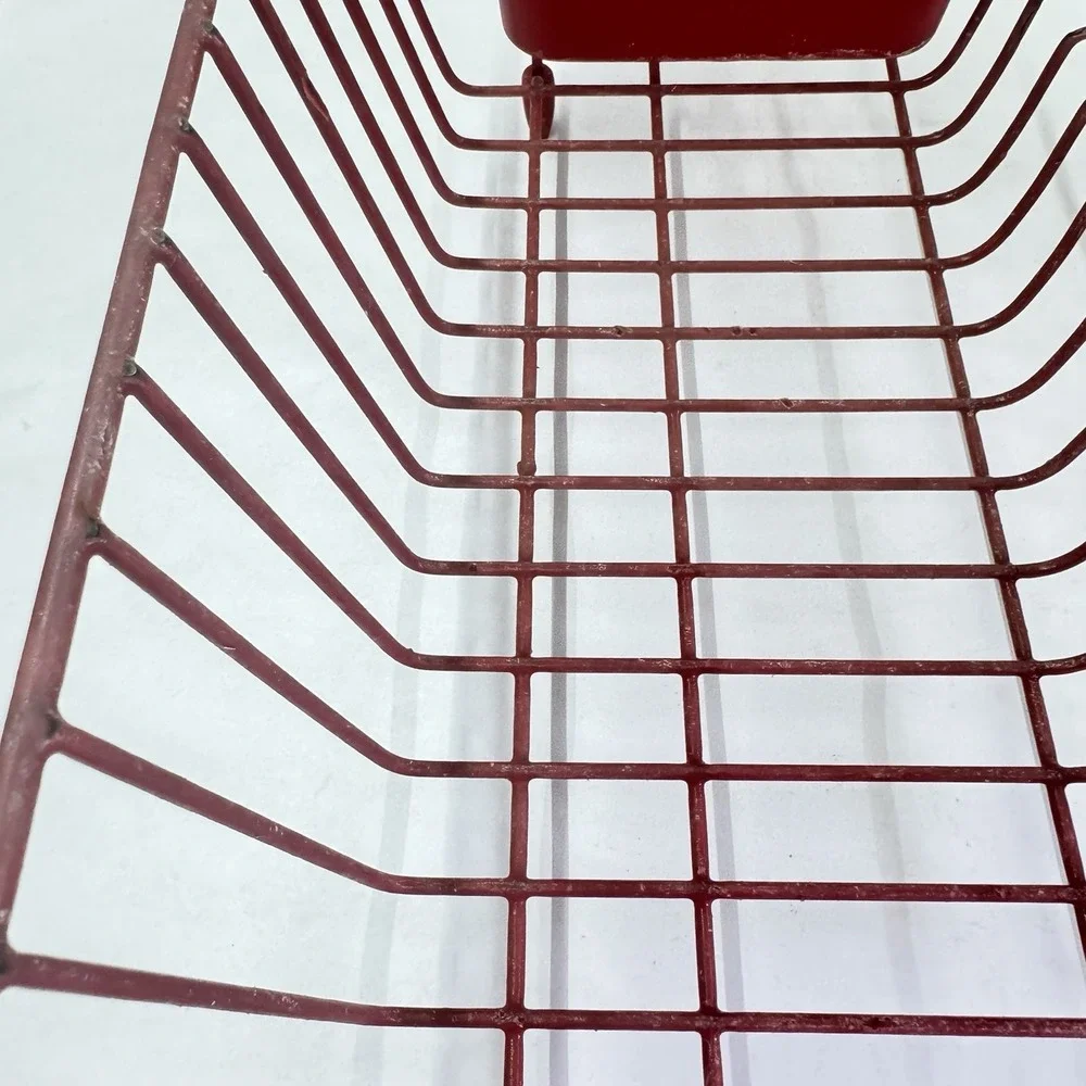 Vtg RED Rubbermaid Coated Wire Sink Dish Drainer Rack Rubber 14.25x12.75